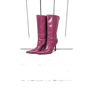 Vintage Aldo pink leather high heel pointy toe tall stiletto boots